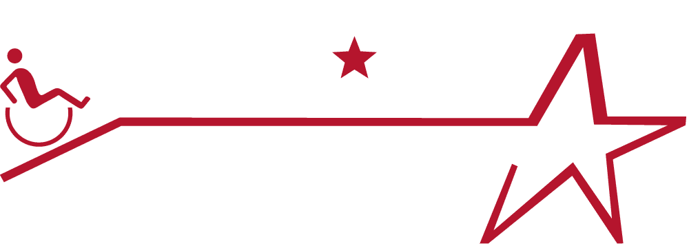 Logo for All Star Medical & Home Accessibility shows a red line connecting a wheelchair symbol, a house, and a star. The text in white reads All Star Medical & Home Accessibility with a star replacing the letter A in Star.