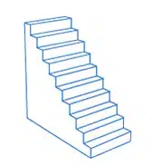 A line drawing of an M.C. Escher-inspired impossible staircase, echoing the concept of stair lifts in its perpetual ascent or descent. Rendered in blue on a white background, it creates a captivating optical illusion reminiscent of an FAQ on defying gravity.
