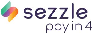 Sezzle pay it4 logo featuring a colorful, abstract geometric shape to the left and the words sezzle pay it4 in dark purple text to the right.